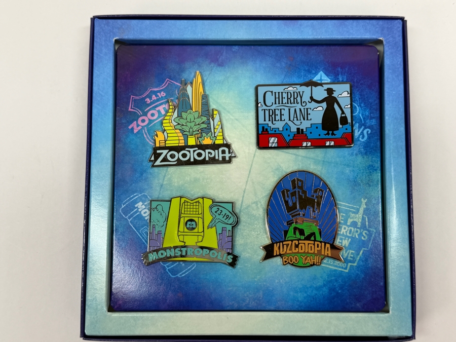 D23 Fantastic Worlds Pin Set - Limited Release Set Of 4 Enamel Pins - 2020 D23 Gold Member Exclusive Boxed Collection [Photo 2]