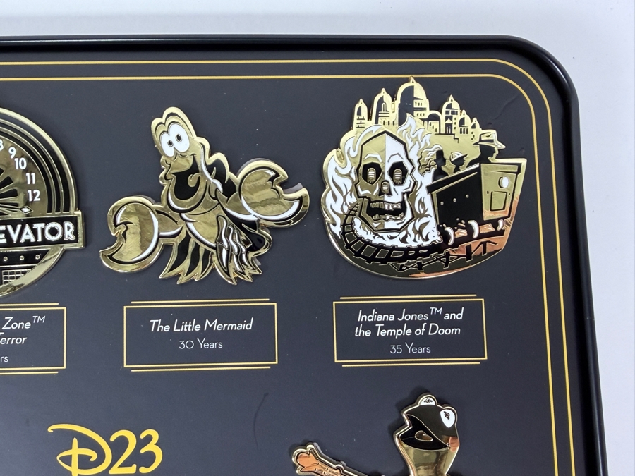 Disney D23 Gold Member 2019 Anniversary Gift 10 Fan-Tastic Milestones Pin Set - Limited Edition Gold-Tone Glitter Finish Pins In Display Tin [Photo 6]