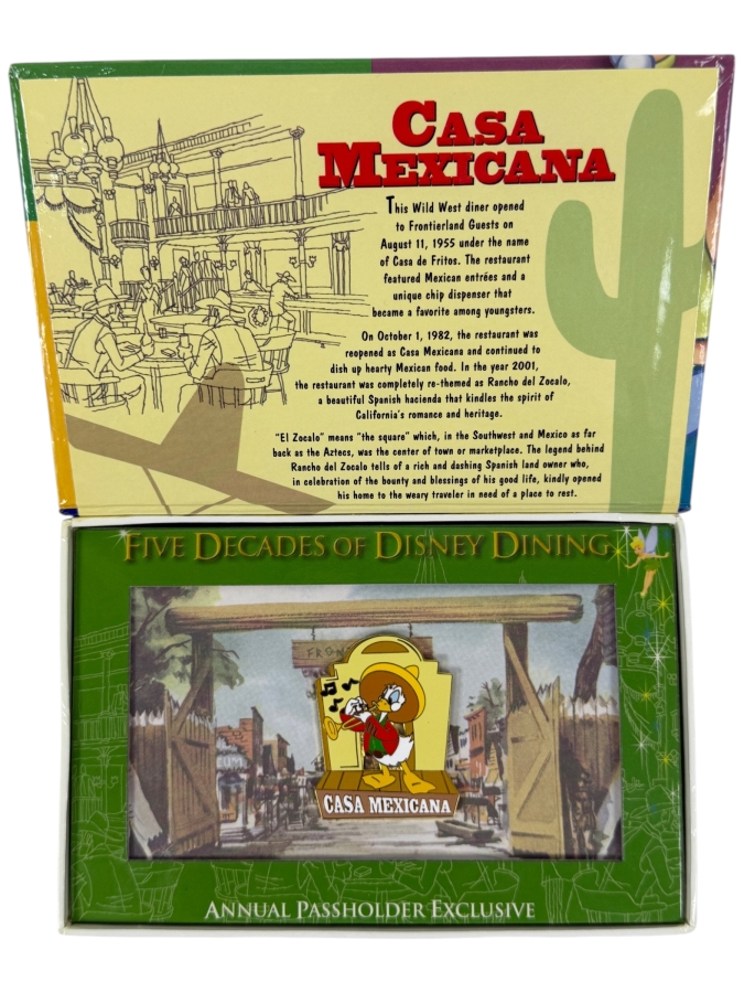 Disney Five Decades Of Disney Dining Donald Duck Casa Mexicana Boxed Pin - 2006 Disneyland Annual Passholder Exclusive - Limited Edition 10,000
