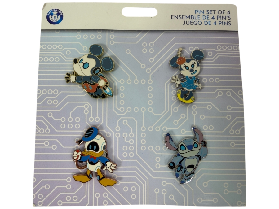 Disney Parks Robot Booster Pin Set Of 4 - 2021 Mickey, Minnie, Donald & Stitch Astro Robot Edition 