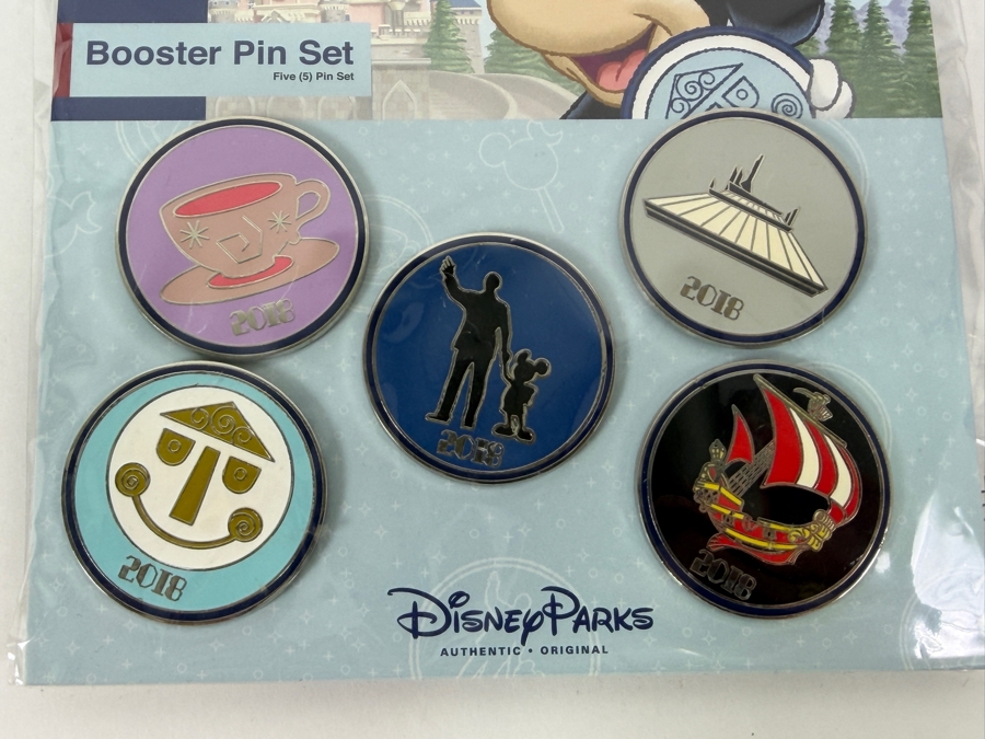 Disney Parks 2018 Attraction Icons Booster Pin Set - 5 Piece Set Featuring Space Mountain & Partners Statue [Photo 2]