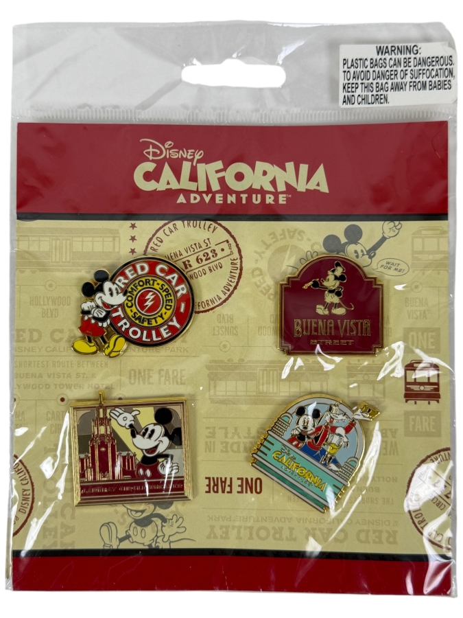 Disney California Adventure Booster Set - 2012 Open Edition 4-Pin Collector Collection - Red Car Trolley & Buena Vista Street Pins