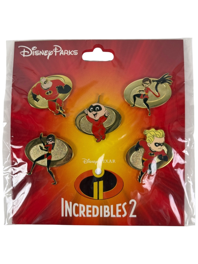 Disney Parks Incredibles 2 5-Pin Booster Set - 2018 Official Disney Pin Trading Collection - Featuring Jack-Jack, Dash, Violet, Elastigirl, And Bob Parr