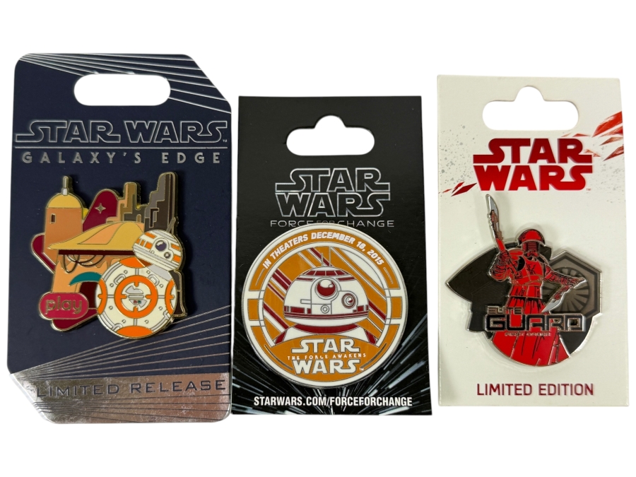 Disney Star Wars Pin Set - Play App Galaxy’s Edge BB-8 Limited Release, 2015 Force For Change BB-8 Spinner & The Last Jedi Elite Guard Limited Edition 5000