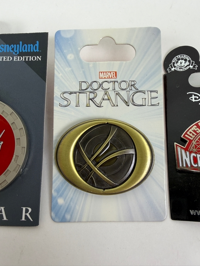Disney Parks Pixar & Marvel Pin Set - Cars Land 2012 AP Limited Edition, Doctor Strange Eye Of Agamotto & Incredicoaster Let’s Do That Again! [Photo 3]