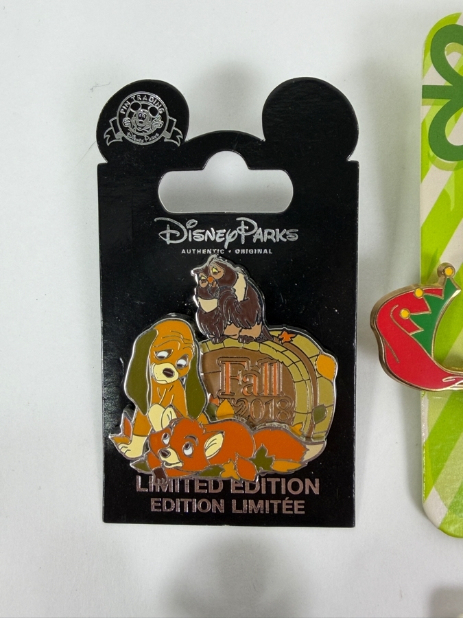Disney Parks Limited Edition Pin Set - The Fox And The Hound Fall 2018, Chip ‘N’ Dale Season’s Greetings 2018 Hinged Pin & Mickey And Friends Fine And Dandy 2019 Collectibles [Photo 5]