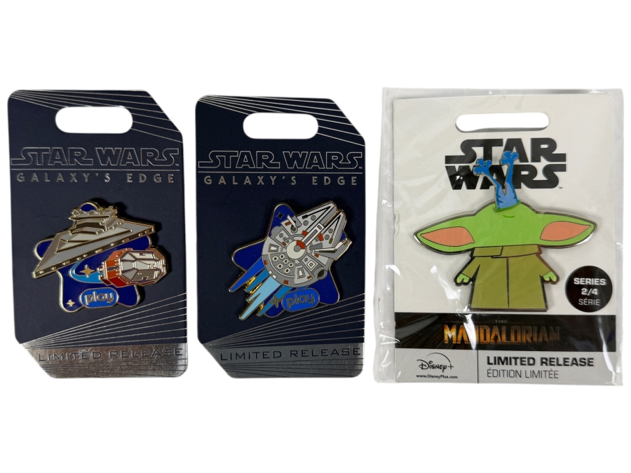 Disney Parks Star Wars Pin Set - Play App Galaxy’s Edge Star Destroyer & Millennium Falcon Limited Release Pins & The Mandalorian The Child With Frog Series 2/4 Limited Release