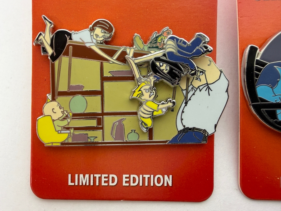 Disney Parks The Incredibles 15th Anniversary Limited Edition Pin Set - Family Dinner Chaos & Mr. Incredible With Mirage In Control Room LE 3000
 [Photo 2]