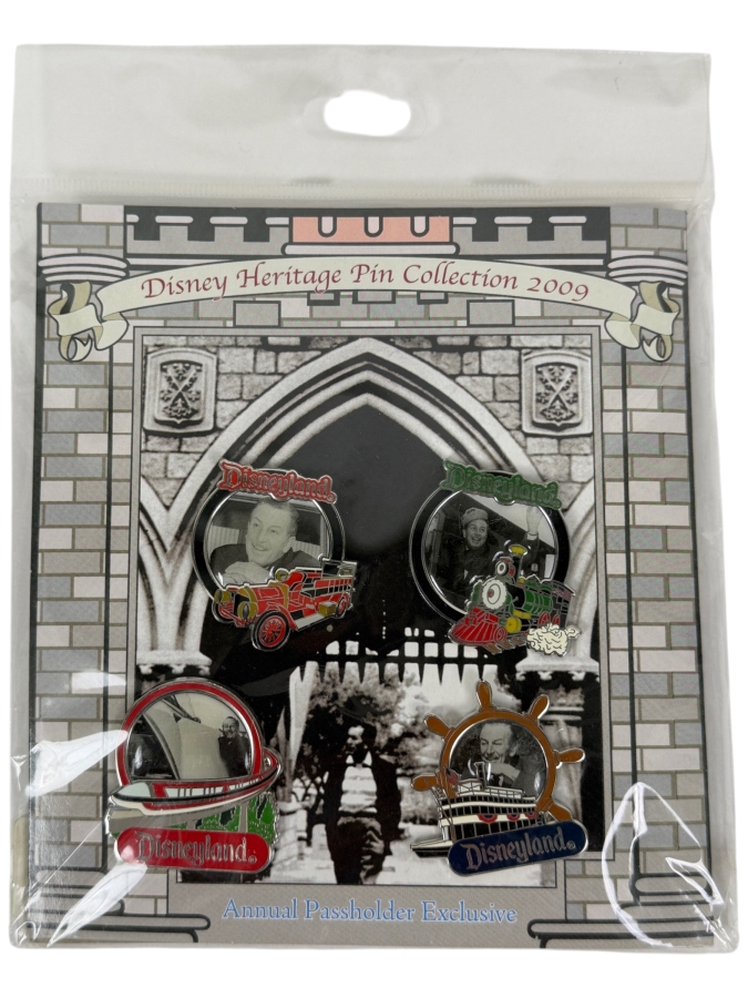Disney Heritage Pin Collection 2009 Annual Passholder Exclusive 4-Pin Transportation Set Featuring Walt Disney Photos
