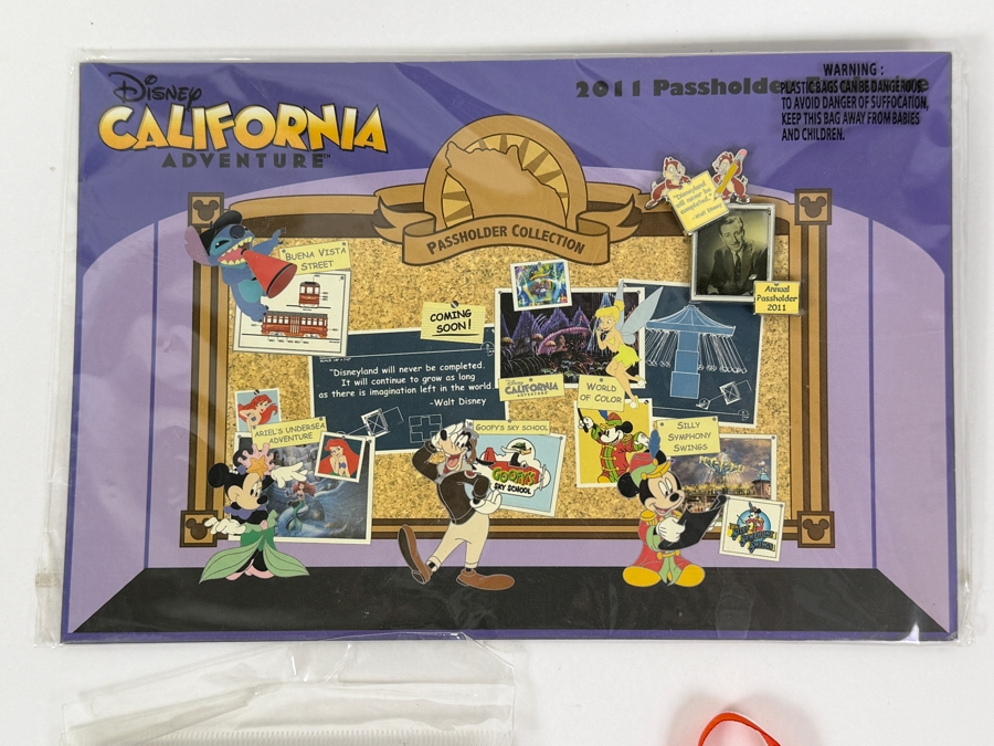 Disney California Adventure 2011 Passholder 6-Pin Set, Happy Birthday Stitch Card & Pin, And Mickey Mouse Main Street USA Trolley Ornament Pin [Photo 5]