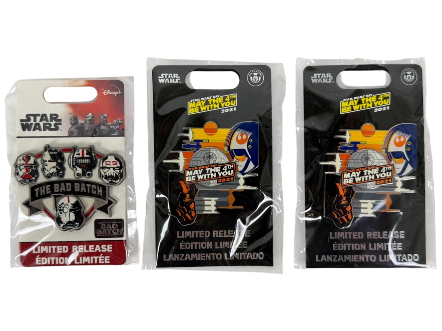 Disney Parks Star Wars Pin Set - Imperial Patrol LE 5000, The Last Jedi Rey Hero LE, Droid Depot BB-8 LE 1500 & Chewie Is My Copilot LE 5000
