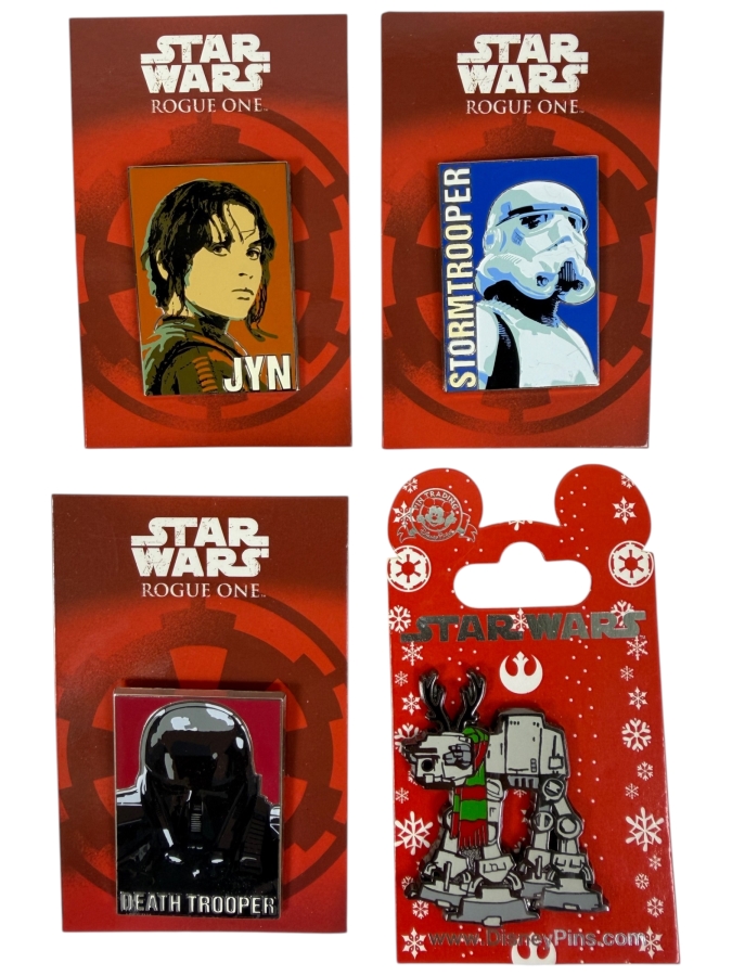 Disney Star Wars Pin Set - Rogue One Character Collection And 2016 Holiday Christmas AT-AT Reindeer With Scarf Enamel Trading Pins