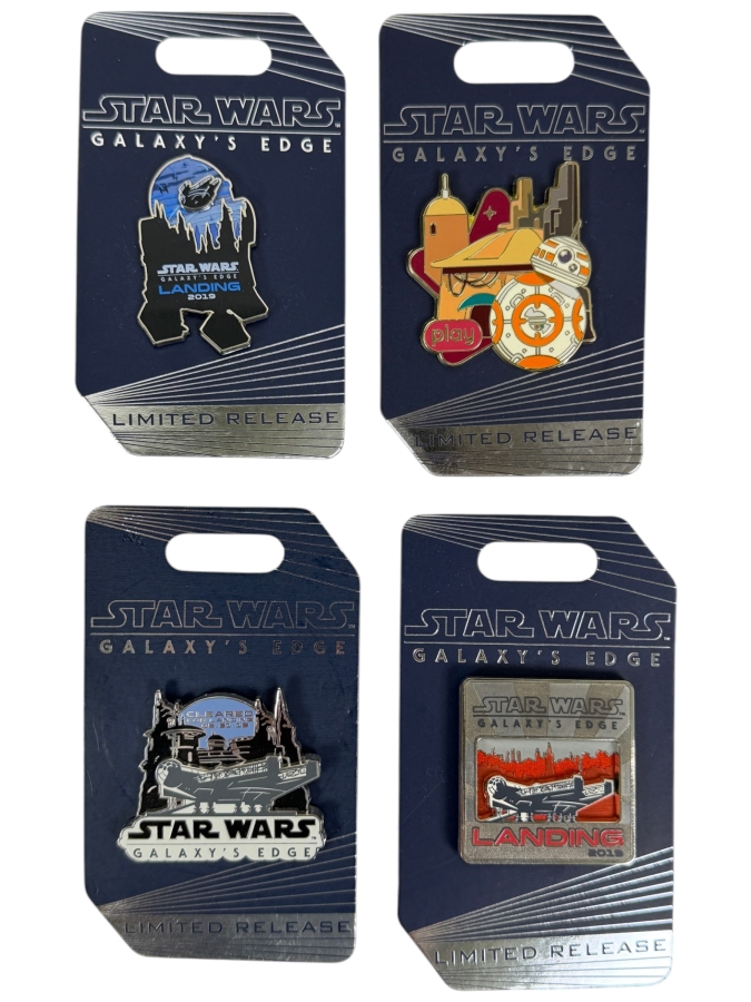 Disney Star Wars Galaxy’s Edge Landing 2019 Limited Release 4-Pin Set - Opening Day 05/31/2019 Millennium Falcon, BB-8 & Cleared For Landing Pins