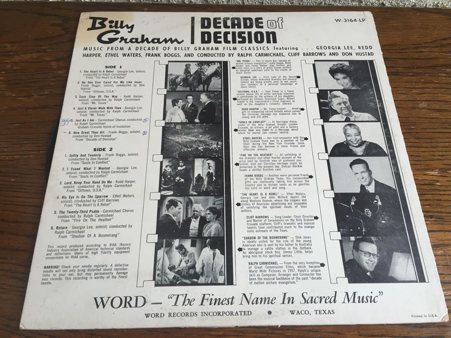 Billy Graham Decade Of Decision (Music From A Decade Of Billy Graham Film Classics) - Word ‎- W-3164-LP [Photo 2]