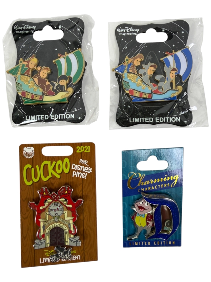 Disney Parks Limited Edition Pin Set - WDI Lost Boys In Jolly Roger Boats, Mr. Toad’s Wild Ride Cuckoo Clock & Mr. Toad Charming Characters Collectibles