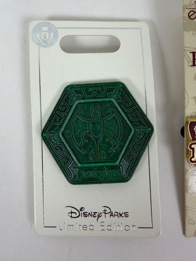 Disney Parks Limited Edition Pin Set - Disneyland Bat Day 2019 Hexagon Bat Logo & D23 Expo 2017 Pirates Of The Caribbean 50th Anniversary Logo [Photo 3]