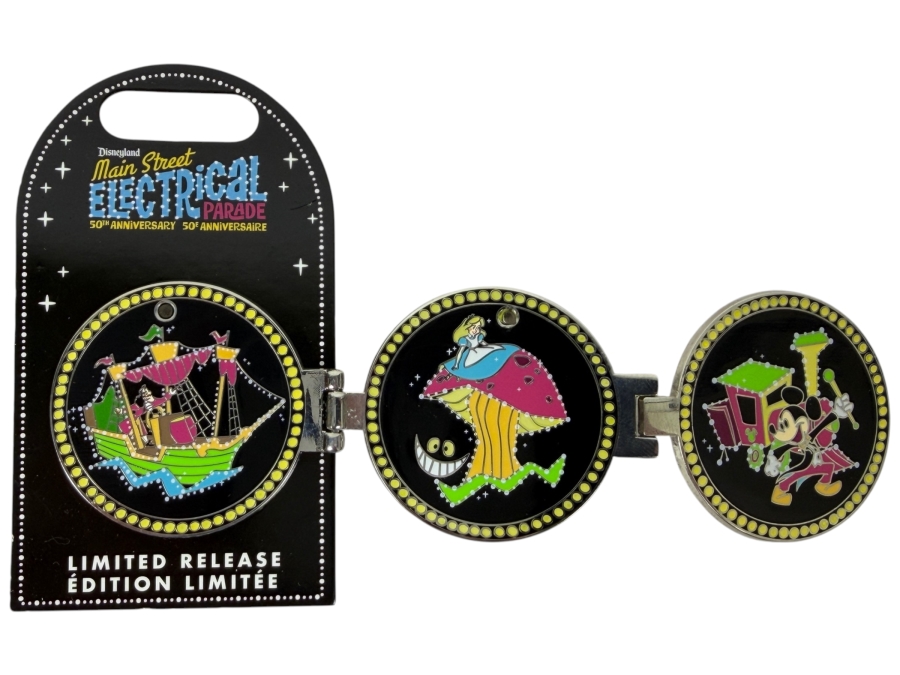 Disney Parks Main Street Electrical Parade 50th Anniversary Limited Release Hinged Triple Folding Pin - 2022 Disneyland Anniversary Triptych Set