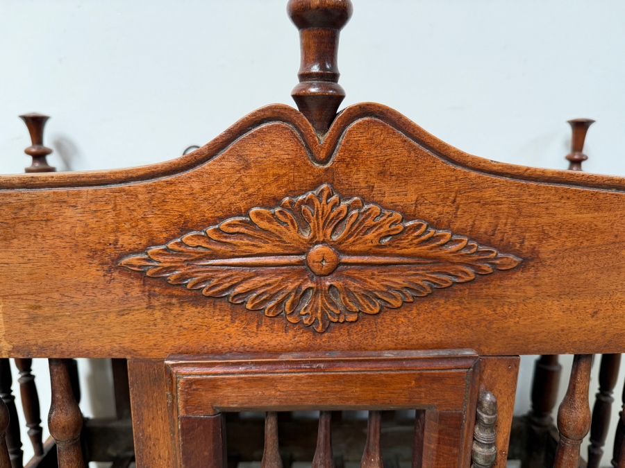 Antique French Provencial Hand-Carved Walnut Panetière Bread Cabinet With Turned Spindles And Floral Motifs 35W X 19D X 32H (RSF)

 [Photo 4]