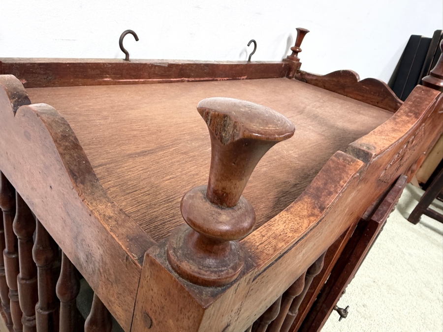 Antique French Provencial Hand-Carved Walnut Panetière Bread Cabinet With Turned Spindles And Floral Motifs 35W X 19D X 32H (RSF)

 [Photo 9]