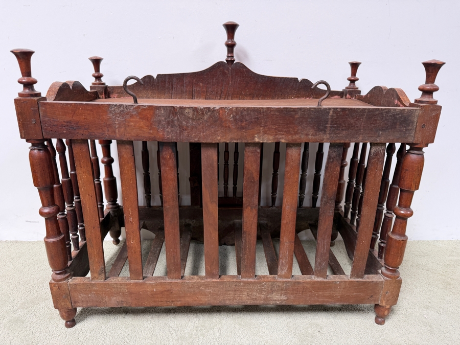 Antique French Provencial Hand-Carved Walnut Panetière Bread Cabinet With Turned Spindles And Floral Motifs 35W X 19D X 32H (RSF)

 [Photo 12]