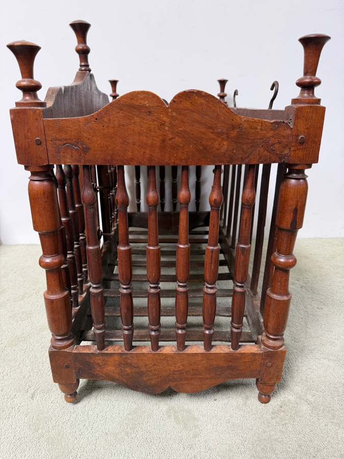 Antique French Provencial Hand-Carved Walnut Panetière Bread Cabinet With Turned Spindles And Floral Motifs 35W X 19D X 32H (RSF)

 [Photo 10]