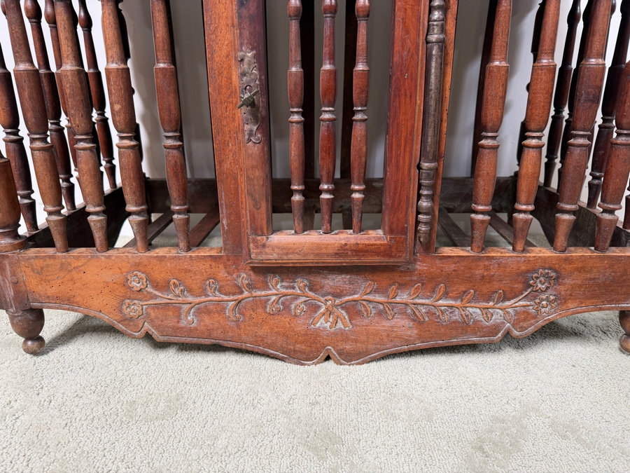 Antique French Provencial Hand-Carved Walnut Panetière Bread Cabinet With Turned Spindles And Floral Motifs 35W X 19D X 32H (RSF)

 [Photo 5]