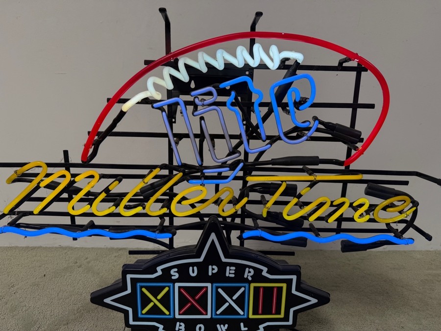 Rare Miller Lite 'Miller Time' Super Bowl XXXII Neon Sign Commemorating The Denver Broncos Vs. Green Bay Packers 1998 Matchup 33'W X 27'D X 7'H (RSF)
 [Photo 3]