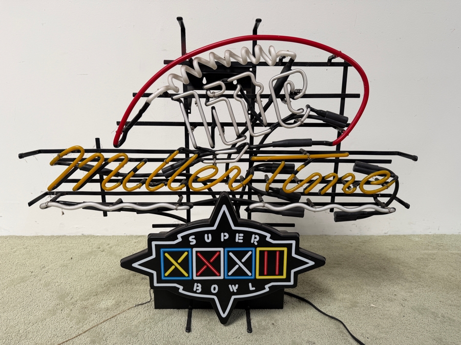 Rare Miller Lite 'Miller Time' Super Bowl XXXII Neon Sign Commemorating The Denver Broncos Vs. Green Bay Packers 1998 Matchup 33'W X 27'D X 7'H (RSF)
 [Photo 4]