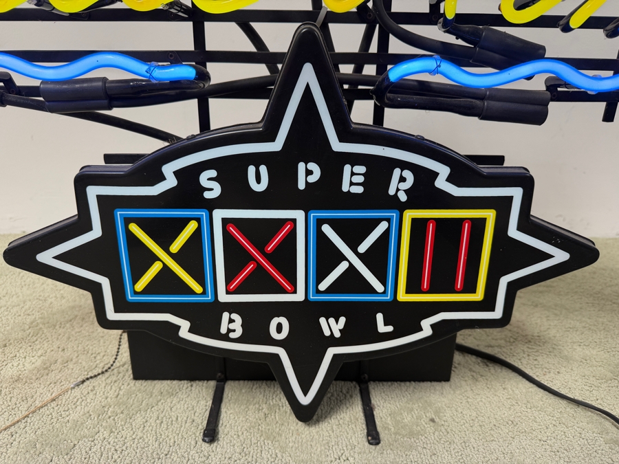 Rare Miller Lite 'Miller Time' Super Bowl XXXII Neon Sign Commemorating The Denver Broncos Vs. Green Bay Packers 1998 Matchup 33'W X 27'D X 7'H (RSF)
 [Photo 2]