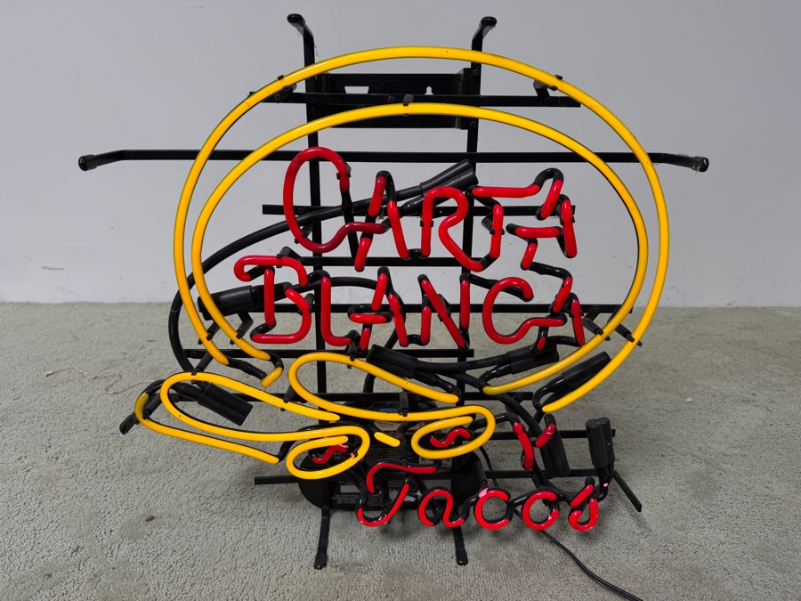 Carta Blanca Beer And Tacos Vintage-Style Glass Neon Sign With Black Metal Frame And Multi-Colored Tubing 21'W X 21'H X 6'D (RSF) [Photo 2]