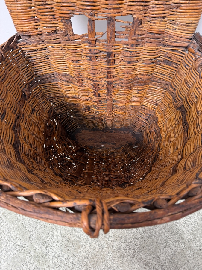 Antique French Hand-Woven Wicker Grape Harvesting Back Basket (Hotte) 23'W 21'D X 50'H (RSF) [Photo 3]