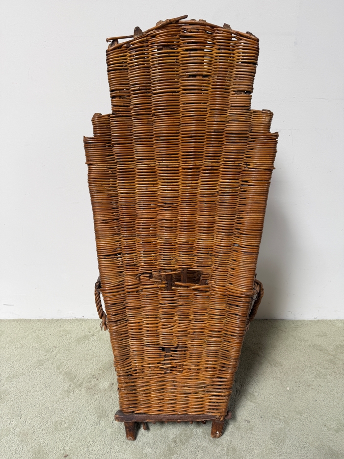 Antique French Hand-Woven Wicker Grape Harvesting Back Basket (Hotte) 23'W 21'D X 50'H (RSF) [Photo 7]