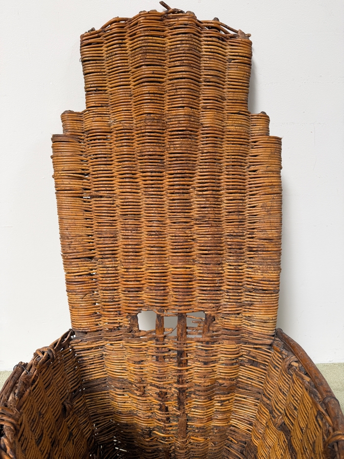Antique French Hand-Woven Wicker Grape Harvesting Back Basket (Hotte) 23'W 21'D X 50'H (RSF) [Photo 5]