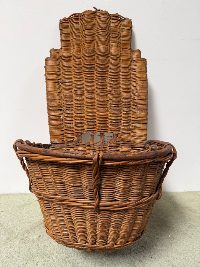 Antique French Hand-Woven Wicker Grape Harvesting Back Basket (Hotte) 23'W 21'D X 50'H (RSF) [Photo 4]