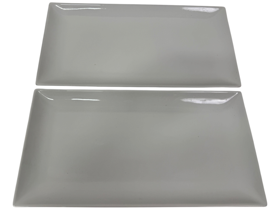 (2) Crate & Barrel White Rectangular Porcelain Serving Platters 15'W X 8'D (HA)