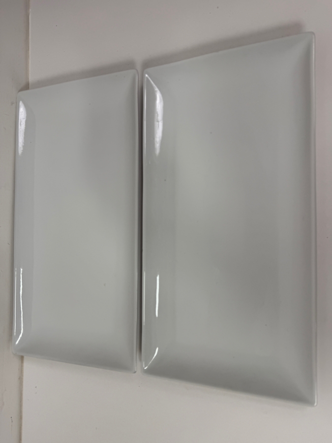 (2) Crate & Barrel White Rectangular Porcelain Serving Platters 15'W X 8'D (HA) [Photo 3]