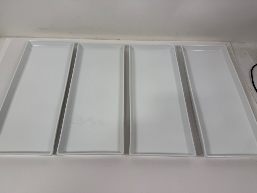 (4) Bruntmor White Ceramic Rectangular Serving Platters 14'W X 6'D (HA) [Photo 3]