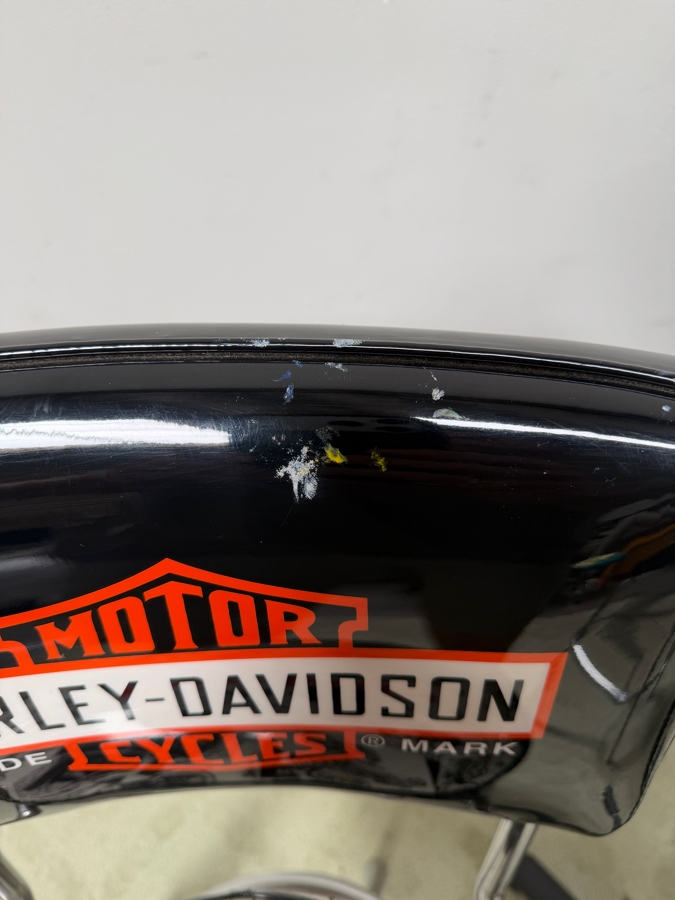 Official Harley-Davidson Roadhouse Collection Bar Table And Three Matching Swivel Stools With Backrests By Ace Product Management Group Chairs: 30' Seat Height Table: 30'W x 43'H (One Of The Seats Has A Small Tear - See Photos) (RSF) [Photo 11]