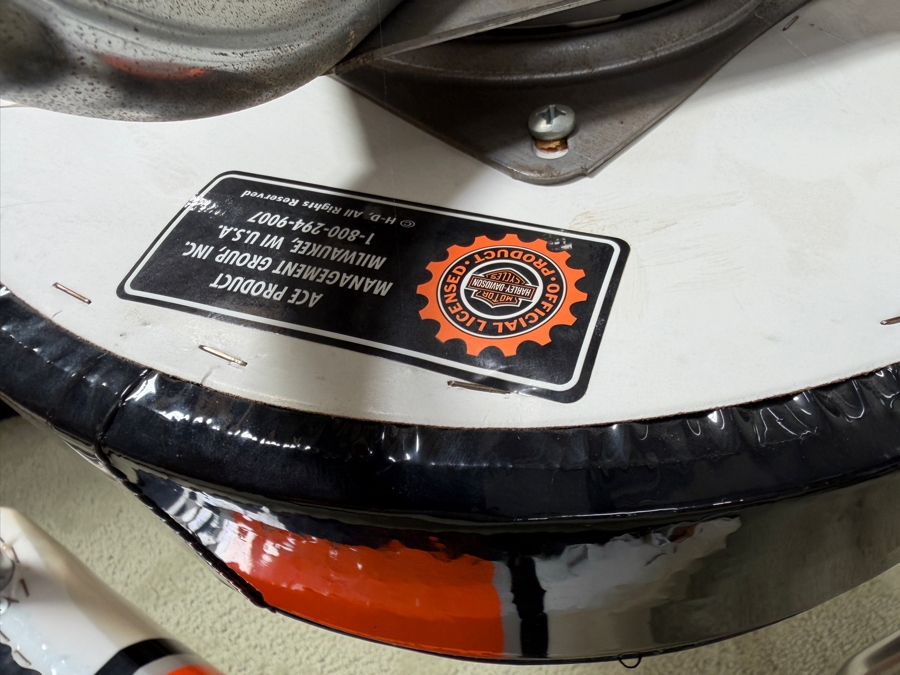 Official Harley-Davidson Roadhouse Collection Bar Table And Three Matching Swivel Stools With Backrests By Ace Product Management Group Chairs: 30' Seat Height Table: 30'W x 43'H (One Of The Seats Has A Small Tear - See Photos) (RSF) [Photo 18]