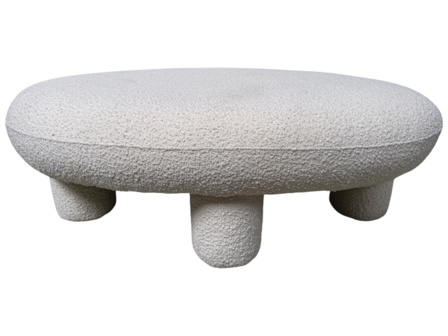 TOV Furniture Discus Oval Bouclé Upholstered Coffee Table Ottoman With Pillar Legs 45'W X 27'D X 17'H Retails $399 (HA)