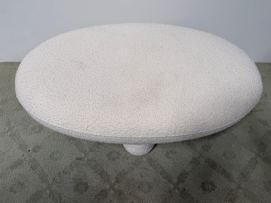 TOV Furniture Discus Oval Bouclé Upholstered Coffee Table Ottoman With Pillar Legs 45'W X 27'D X 17'H Retails $399 (HA) [Photo 5]