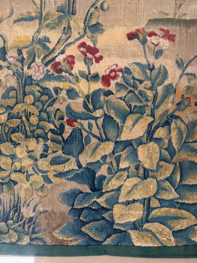 Pair Of Framed Antique French Aubusson Verdure Tapestry Textiles Featuring Botanical Scenes In Giltwood Style Frame 56'W X 45'H (RSF) [Photo 4]