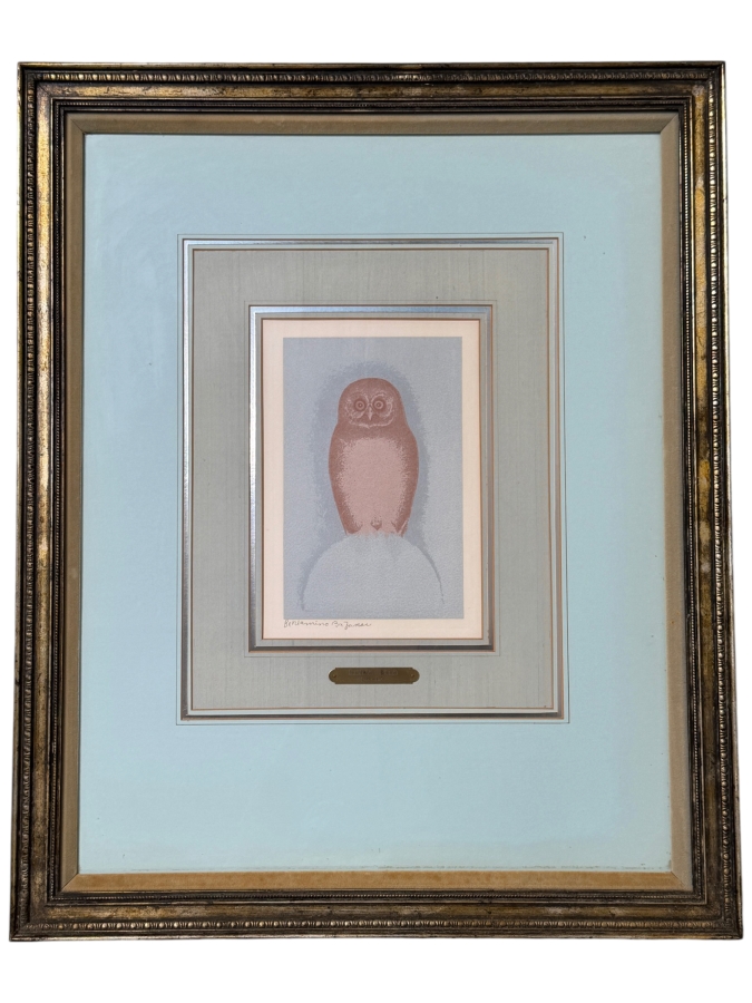 Beniamino Bufano (1886–1970) 'Owl' Color Lithograph Signed Bottom Left Modernist Print, Circa 1960 8'W X12'H Framed: 25'W X 31'H (RSF)
