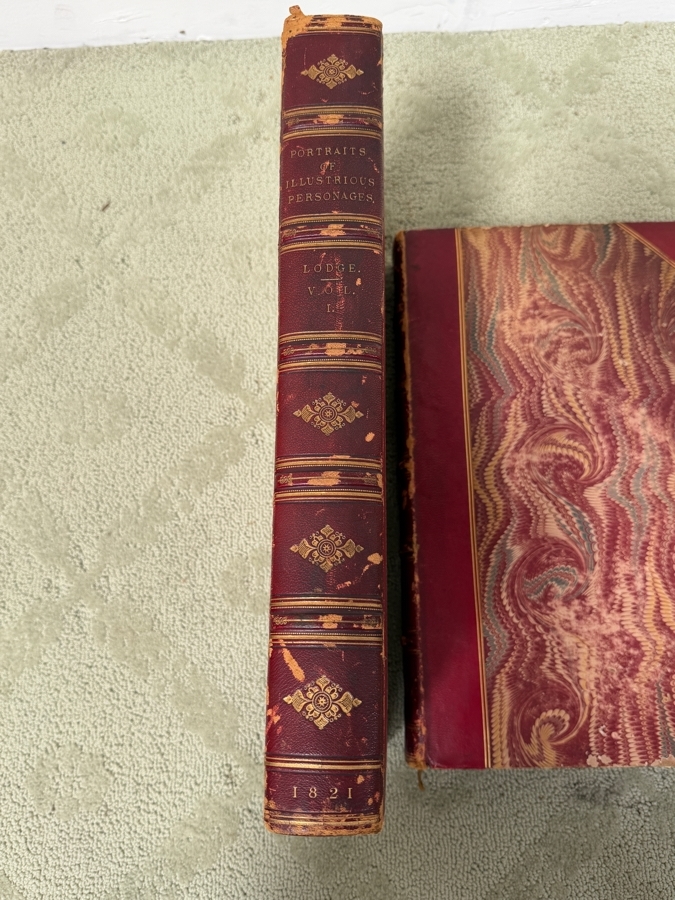(3) Antique 1821 Oversized Hardcover Books Volumes I, II & III: Portraits Of Illustrious Personages Of Great Britain Engraved From Authentic Pictures By Edmund Lodge Published by Lackington, Hughes, Harding, Mavor & Lepard In London 11.5W X 17.5H (RSF) [Photo 3]
