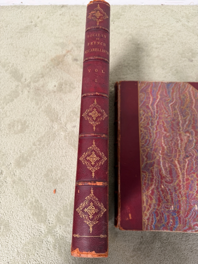 Pair Of Antique 1883 Oversized Hardcover Books Volumes I & II: Society Of French Aquarellists Illustrated With Plates In Photogravure American Edition Published By Goupil & Co. Paris, France Featuring Artists Such As Gustave Doré 13W X 17.5H X 2D (RSF) [Photo 4]