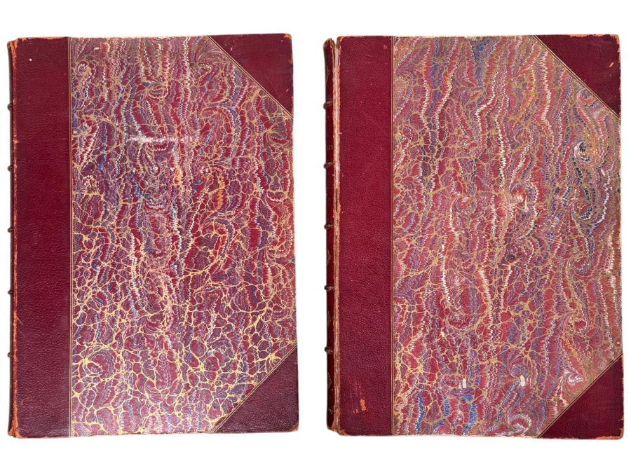 Pair Of Antique 1883 Oversized Hardcover Books Volumes I & II: Society Of French Aquarellists Illustrated With Plates In Photogravure American Edition Published By Goupil & Co. Paris, France Featuring Artists Such As Gustave Doré 13W X 17.5H X 2D (RSF)