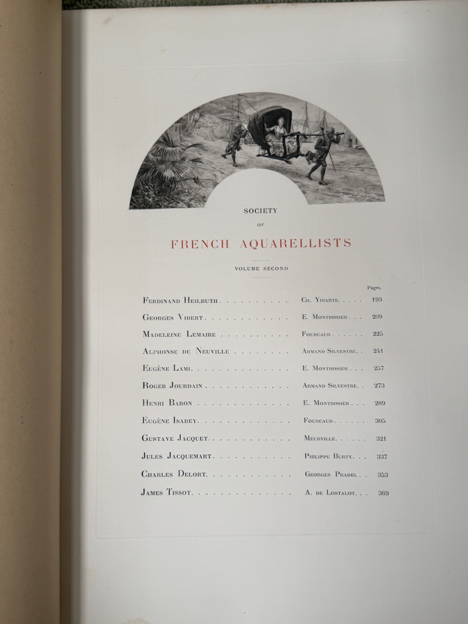 Pair Of Antique 1883 Oversized Hardcover Books Volumes I & II: Society Of French Aquarellists Illustrated With Plates In Photogravure American Edition Published By Goupil & Co. Paris, France Featuring Artists Such As Gustave Doré 13W X 17.5H X 2D (RSF) [Photo 19]