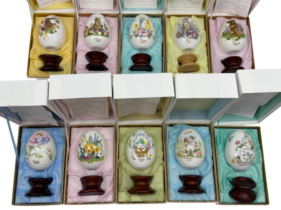 (10) Vintage Noritake Limited Edition Bone China Collectible Easter Eggs With Original Boxes From Years: 2000-2008 And 2010