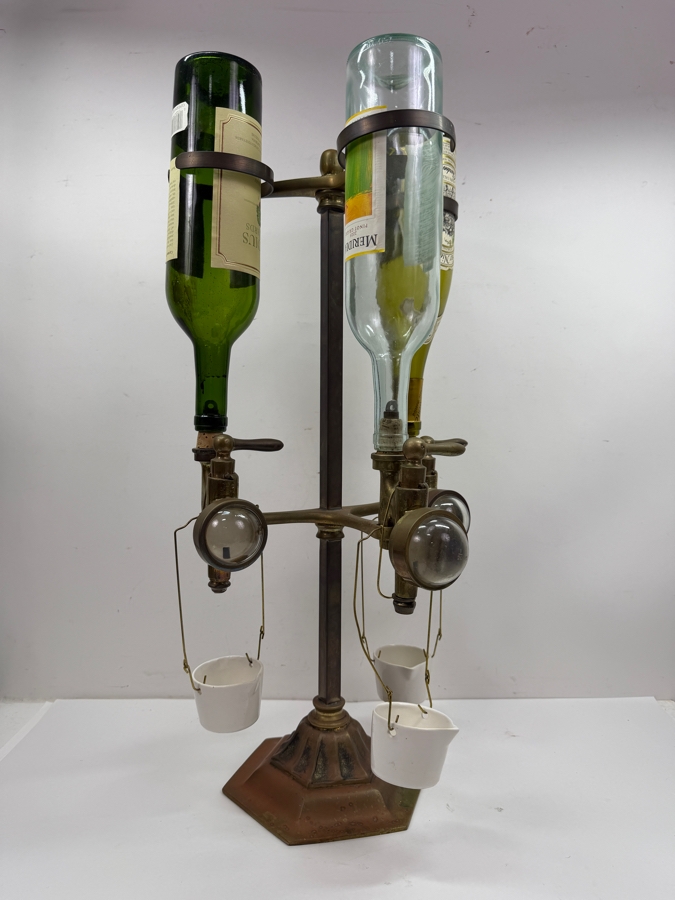 Antique Brass Triple Gaskell & Chambers Optic Pearl Liquor Dispenser On A Weighted Base 13W X 24H (RSF) [Photo 3]
