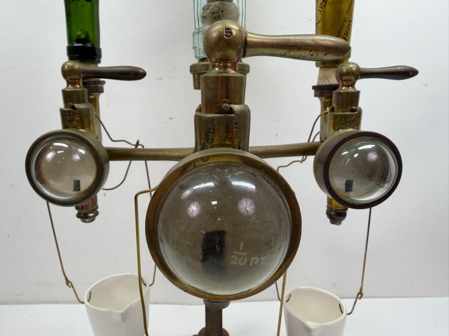 Antique Brass Triple Gaskell & Chambers Optic Pearl Liquor Dispenser On A Weighted Base 13W X 24H (RSF) [Photo 5]